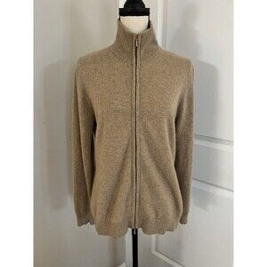 LL Bean Cashmere Sweater Camel Color Full Zip Mock Neck Size Large Petite